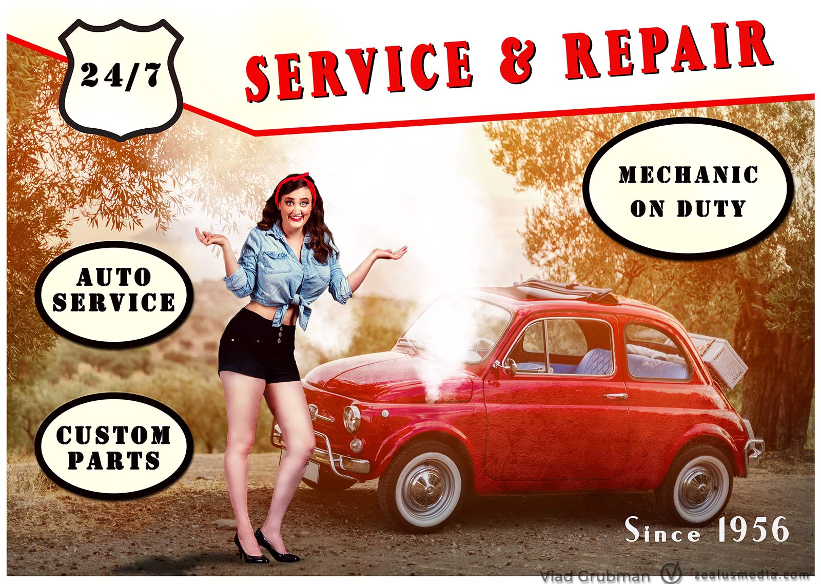Vintage Poster - Car Repair Shop Poster / Photographer Vlad Grubman - Zealusmedia.com